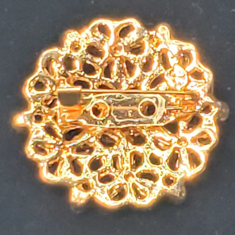 Blue Rhinestone Round Gold Tone 1.5
